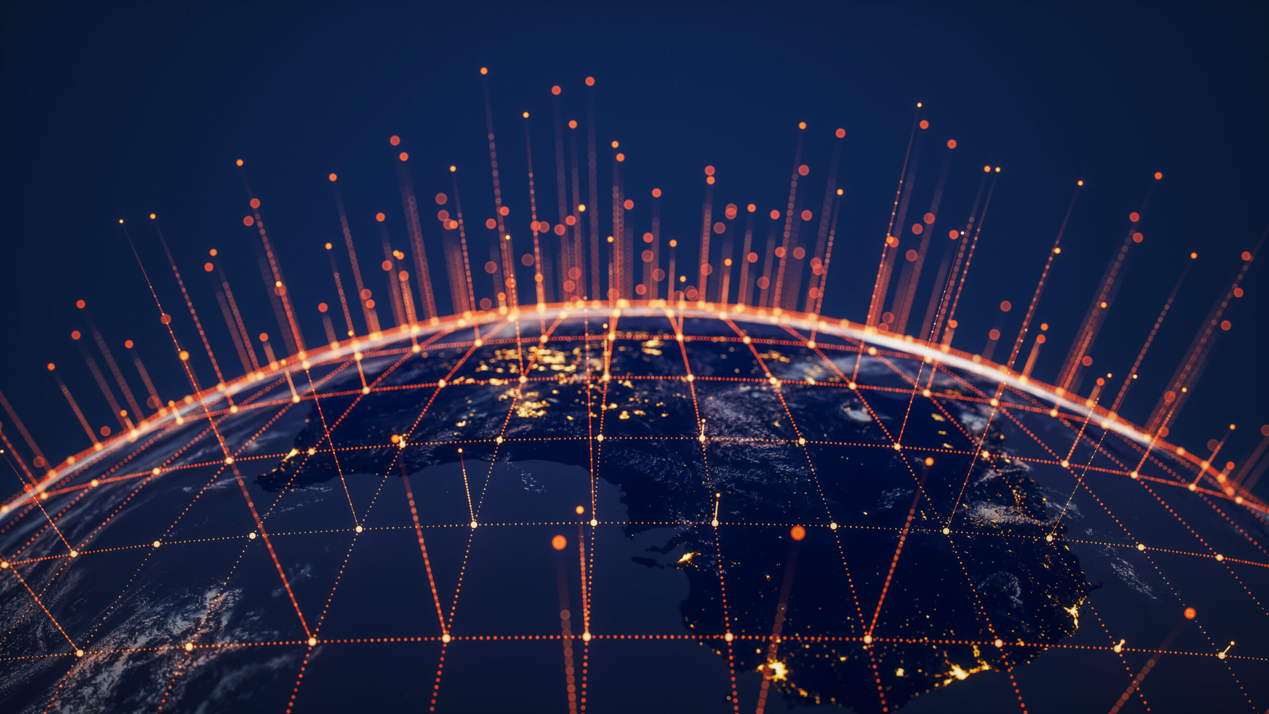Global Data Network Connections Over Planet Earth at Night